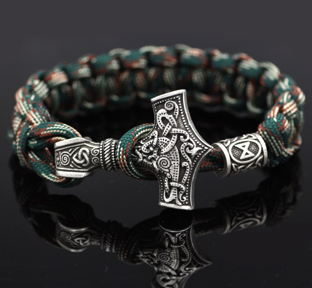 Marteau de Thor mjolnir bracelet viking scandinave nordique viking bracelet homme: Noir Zingué