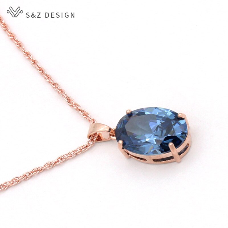 S&Z Oval Egg Shape Cubic Zirconia 585 Rose Gold White Gold Pendant Necklace For Women Wedding Party Jewelry