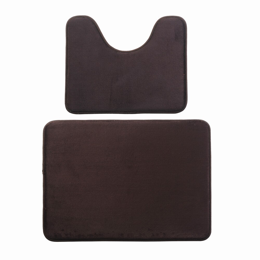 2 stk toiletmåtte badeværelsesmåtte u-formet memory skum bademåtter sæt plys flannel tæppe skridsikre gulvtæpper boligindretning: Brun / 50 x 70cm- rektangel