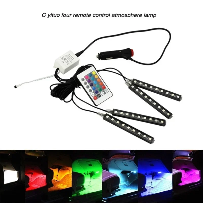 Striscia portato RGB per auto 12V che cambia colore Luce ambientale con telecomando per la decorazione di interni dell'auto messa in piega 1 impostato