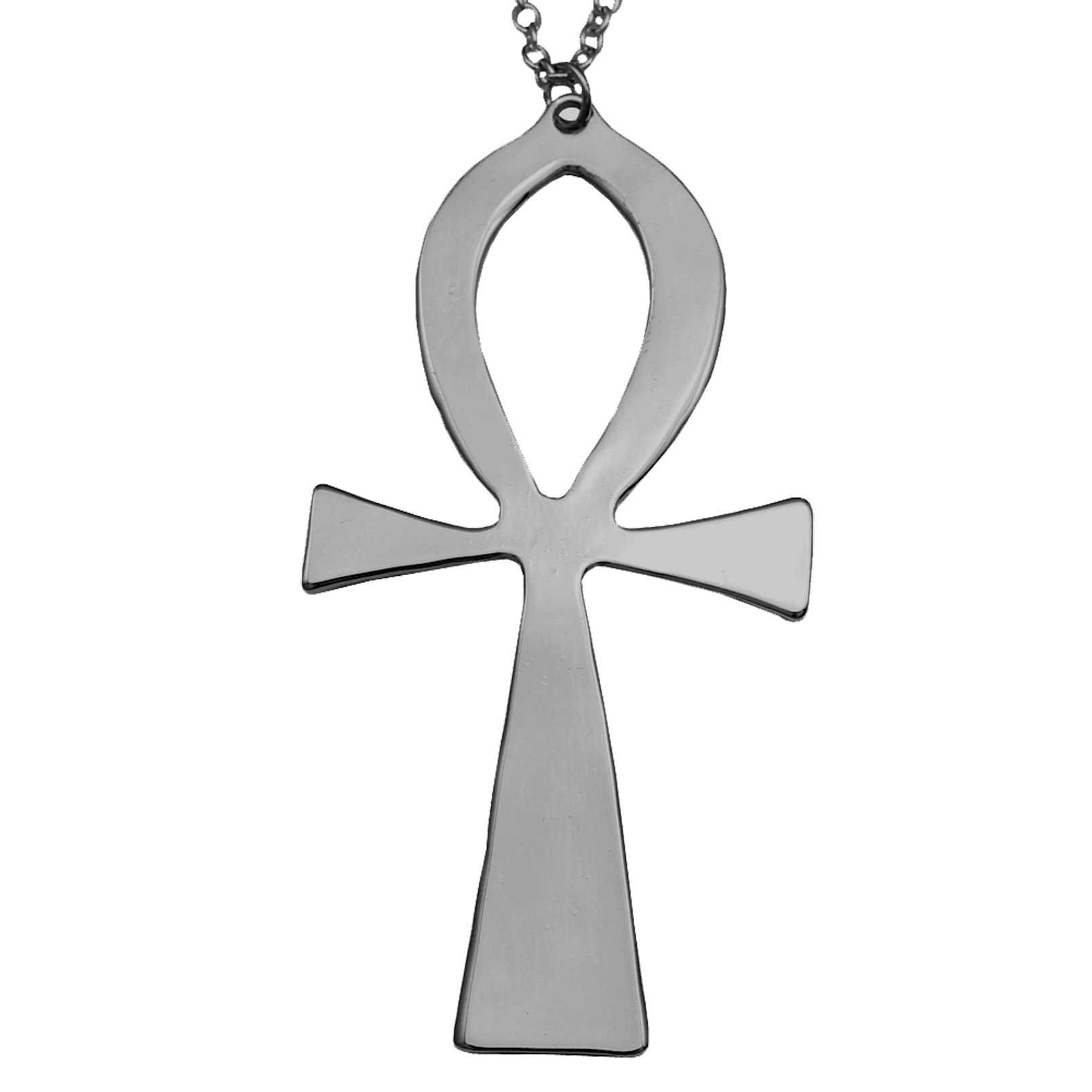 10x5cm Vintage Egyptian Life Big Ankh Cross Pendant Long Chain Necklace Jewelry Men and Women Accessories: Black Gun Plated