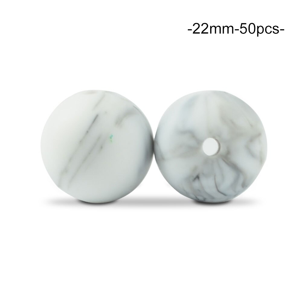 Cuentas de dentición de silicona redondas sueltas de 22MM, 50 unidades/lote para collar de dentición de silicona, cuentas de silicona, mordedor de bebé libre de BPA: marble