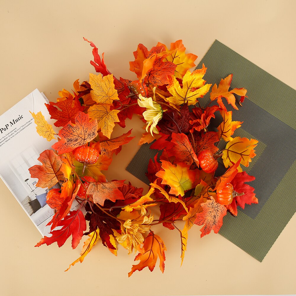 Feuilles d'érable artificielles guirlandes automne suspendus automne vignes citrouille baies tournesol érable artificiel guirlande rotin décoration de la maison