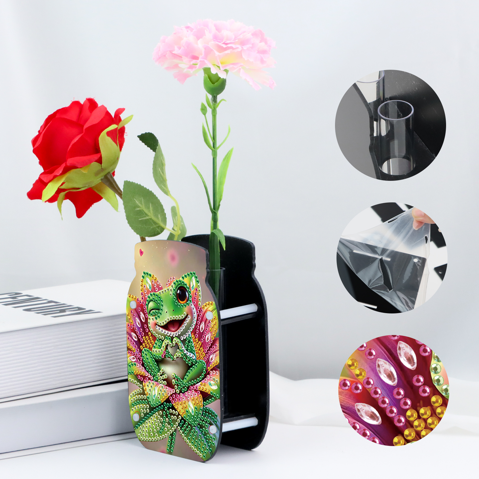 Diamond Art Painting Vaasset voor volwassenen, dierenpatroonvormige diamant acryl dubbelzijdige vaas voor thuis desktop decoratie cadeau