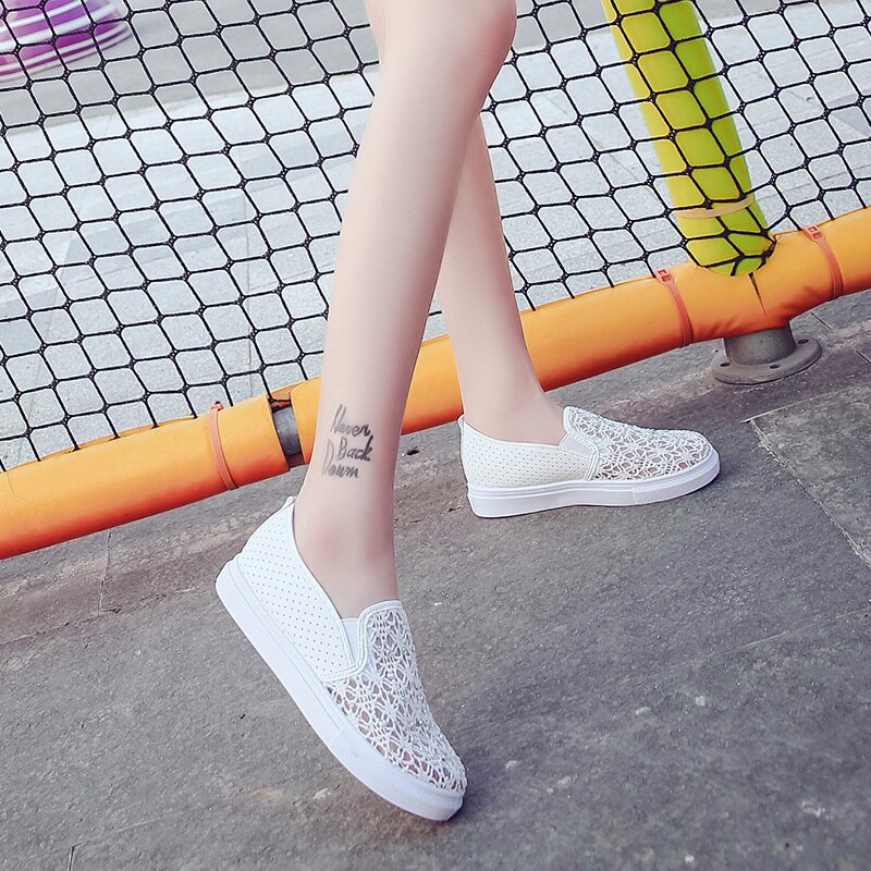 Strass mesh ihåliga vita sneakers kvinnor sommarskor kvinna andas plattform slip-on dam skor dam