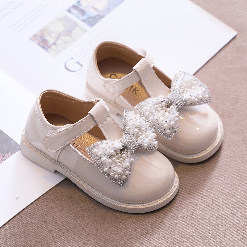 Girls' Small PU Leather Shoes Spring Autumn Baby Children's Pearl Rhinestone Soft Sole Little Girl Single Shoes Princess Shoes: M / CN Size 28