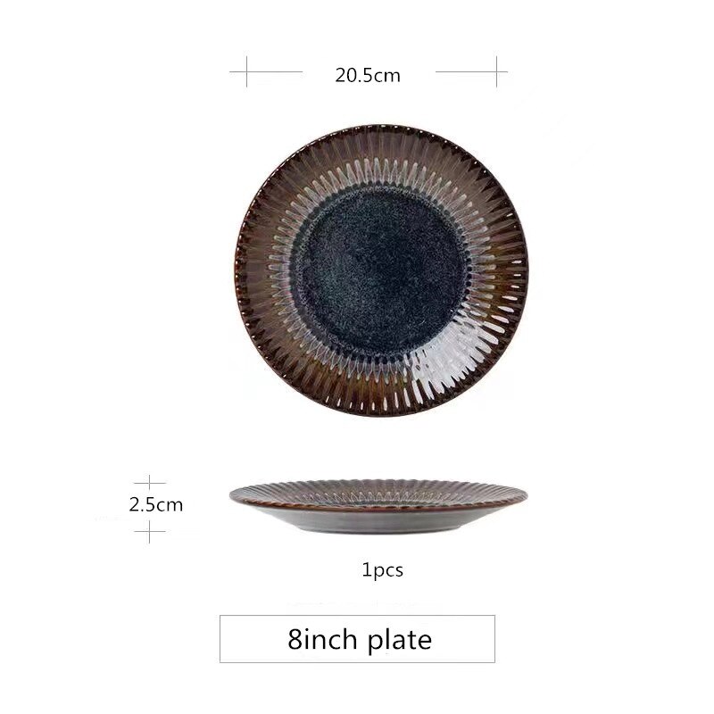1pcs European Retro Ceramic Western Plate Personality Simple Oven Steak Plate Plate Salad Bowl And Mug: 8inch plate 1pcs