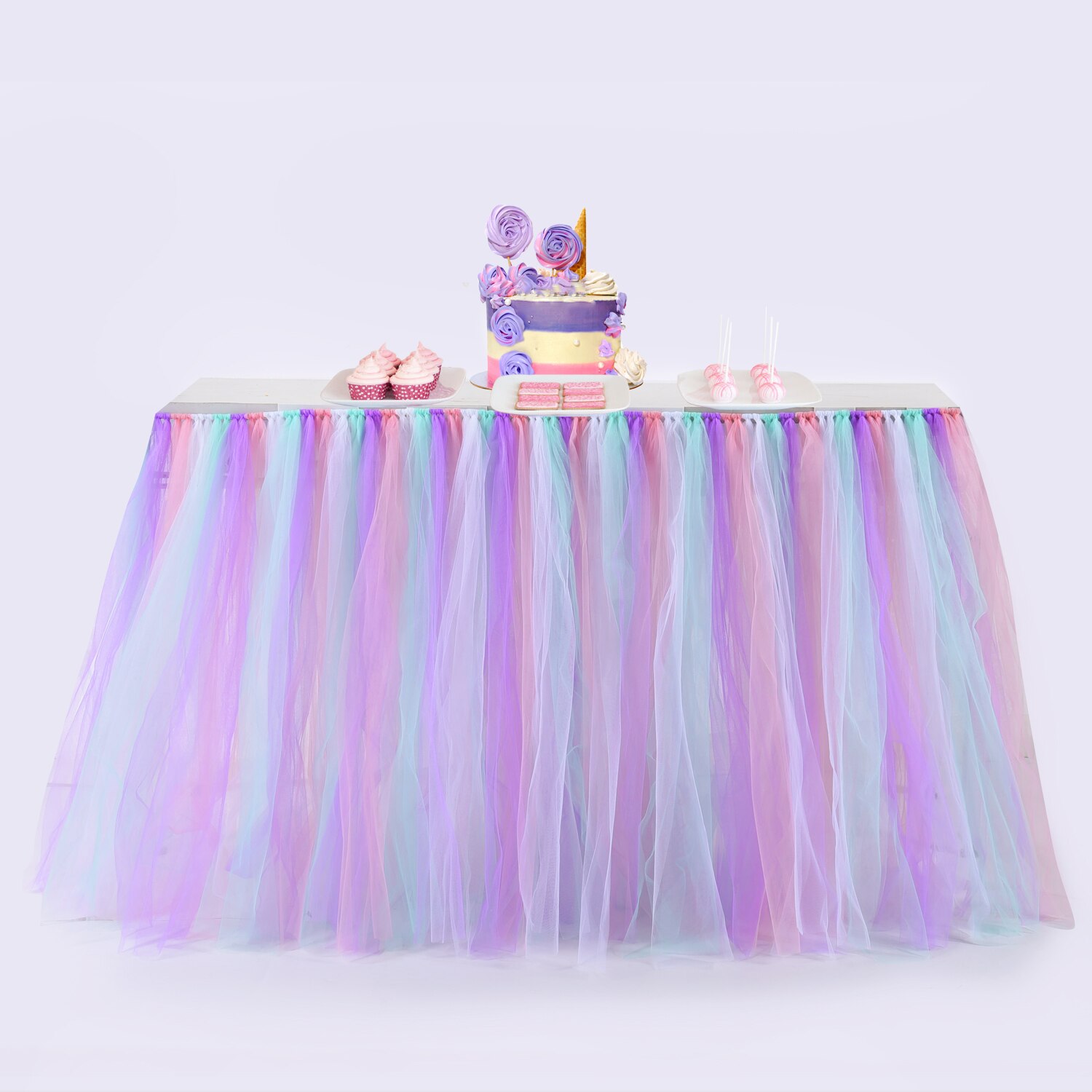 Party Tulle Tutu Table Skirts for Baby Bridal Shower Birthday Party Wedding Party Table Skirt Cover Home Decorations Supplies: Purple Blue