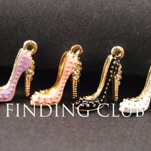 12pcs Gold Mix Colors Enamel Cubic High Heel Shoes Charm DIY Metal Bracelet Necklace Jewelry Findings A3084