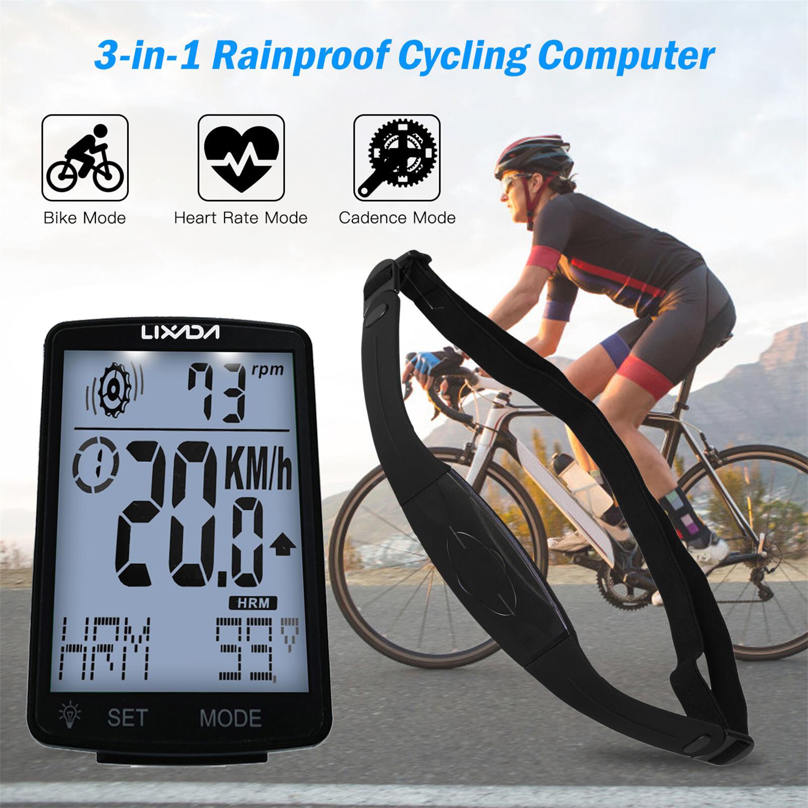 LIXADA Wireless Bike Computer Multifunctional LCD Screen Bicycle Computer Heart Rate Sensor Bike Cycling Speedometer Odometer
