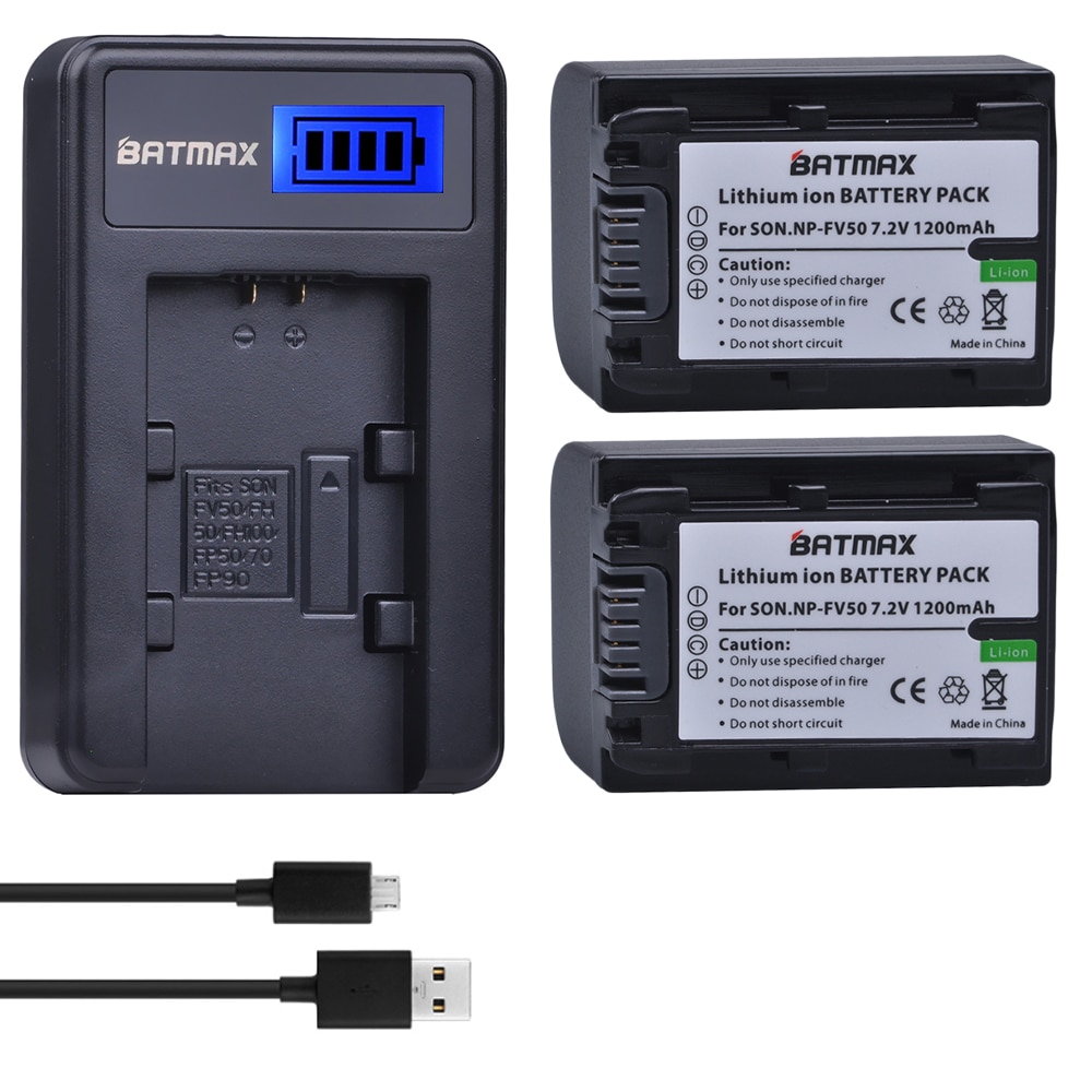 Batmax NP-FV50 NP FV50 batería + cargador USB con LCD para SONY HDR CX390 290E PJ510 820E 790E 660E XR260 CX700E PJ50E 30E SR68