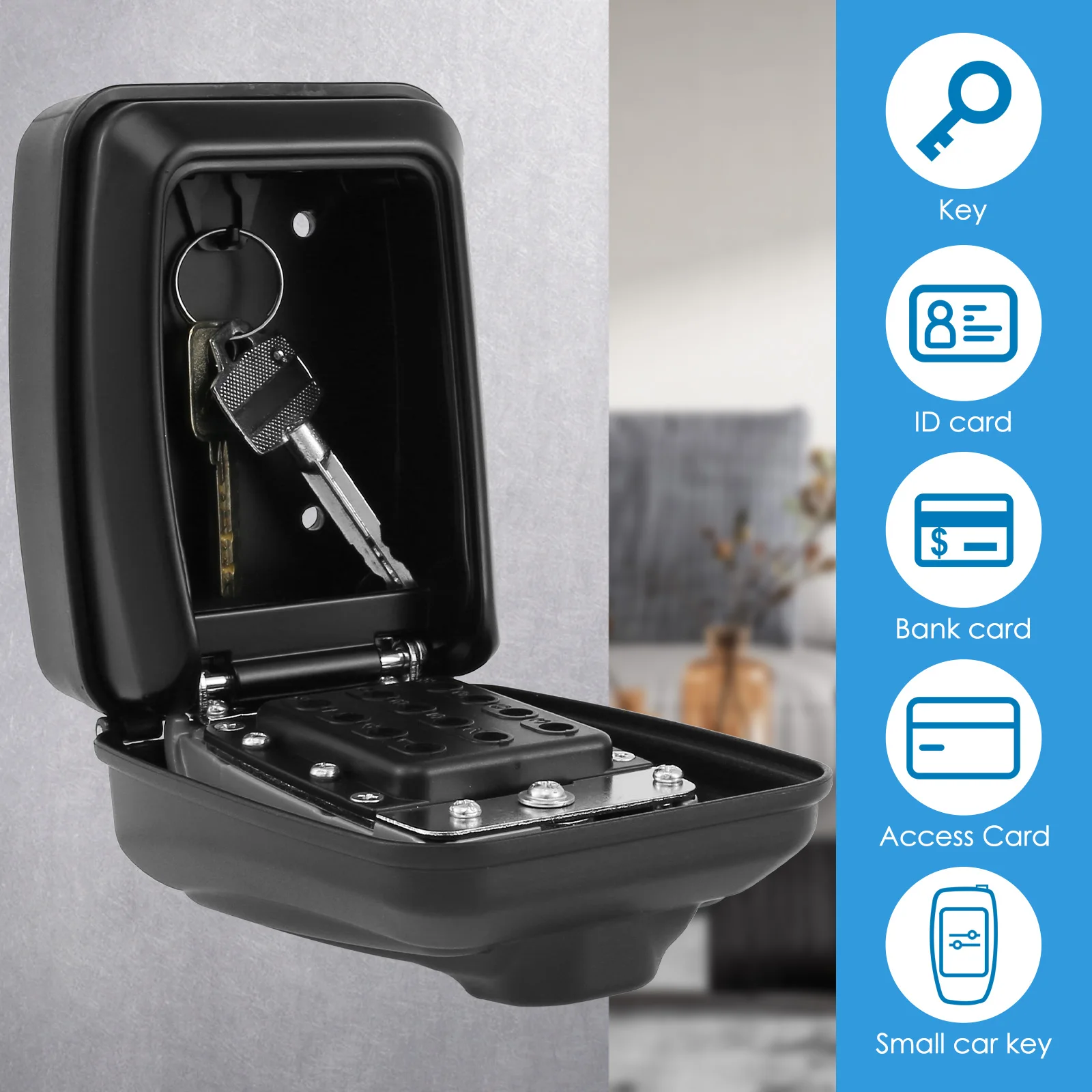 Key Lock Box Wall-Mount Secret Code Security Key Safe Storage Box No Key Home Office Weatherproof Safe Key Keeper Organizer