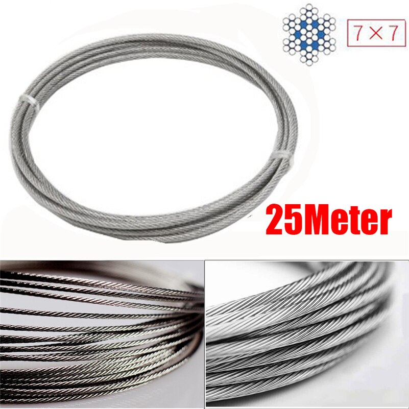 25 Meter 1/2/3/4mm 304 Steel Wire Rope Cable Clothesline Rustproof Stainless Steel Wire Rope Lifting Drying Rack Anti-theft
