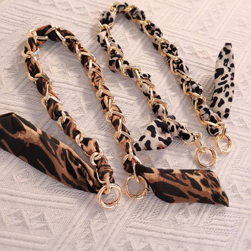 Leopard Print Silk Scarf Chain Hand Lanyard Plush Strap Mobile Phone Wrist Strap Anti-lost Lanyard Strap bag Anti-lost Lanyard