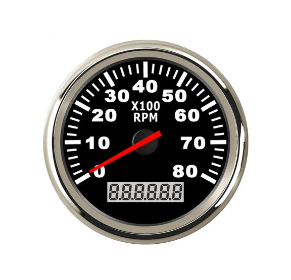 85mm Boat Tacho Sensor Marine Tacho Meter with LCD Hourmeter 3000 4000 6000 8000 RPM Marine Tachometer 12V/24V Red Backlight: BS 0-8KRPM