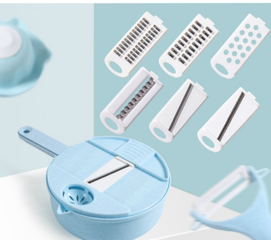 12Pcs Multi-function vegetable Cutter Potato Slicer Kitchen Household Slicer: sky blue