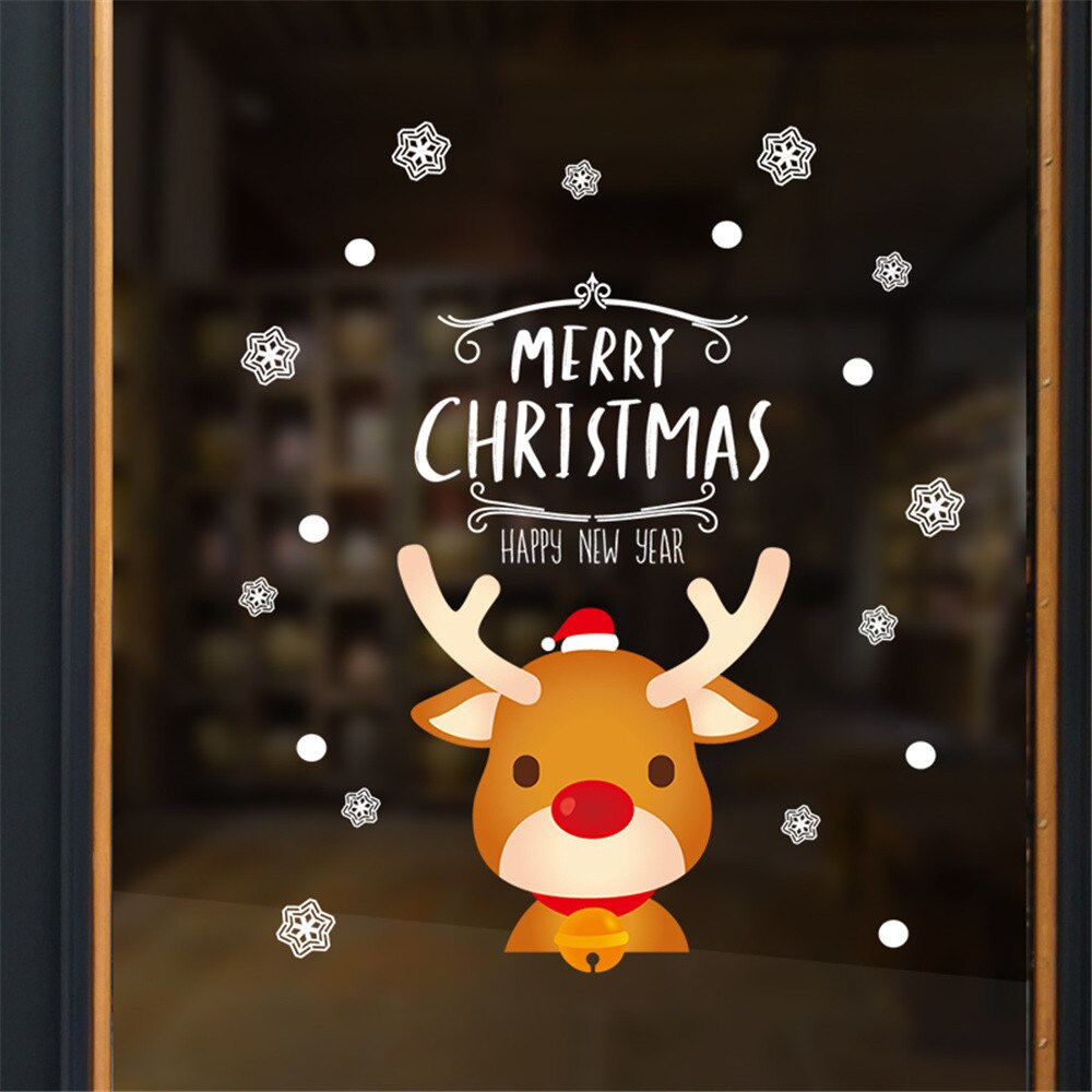 Multi Diverse Christmas Wall Stickers Cute Restaurant Mall Decoration Snow Glass shop Window Removable winter Decor