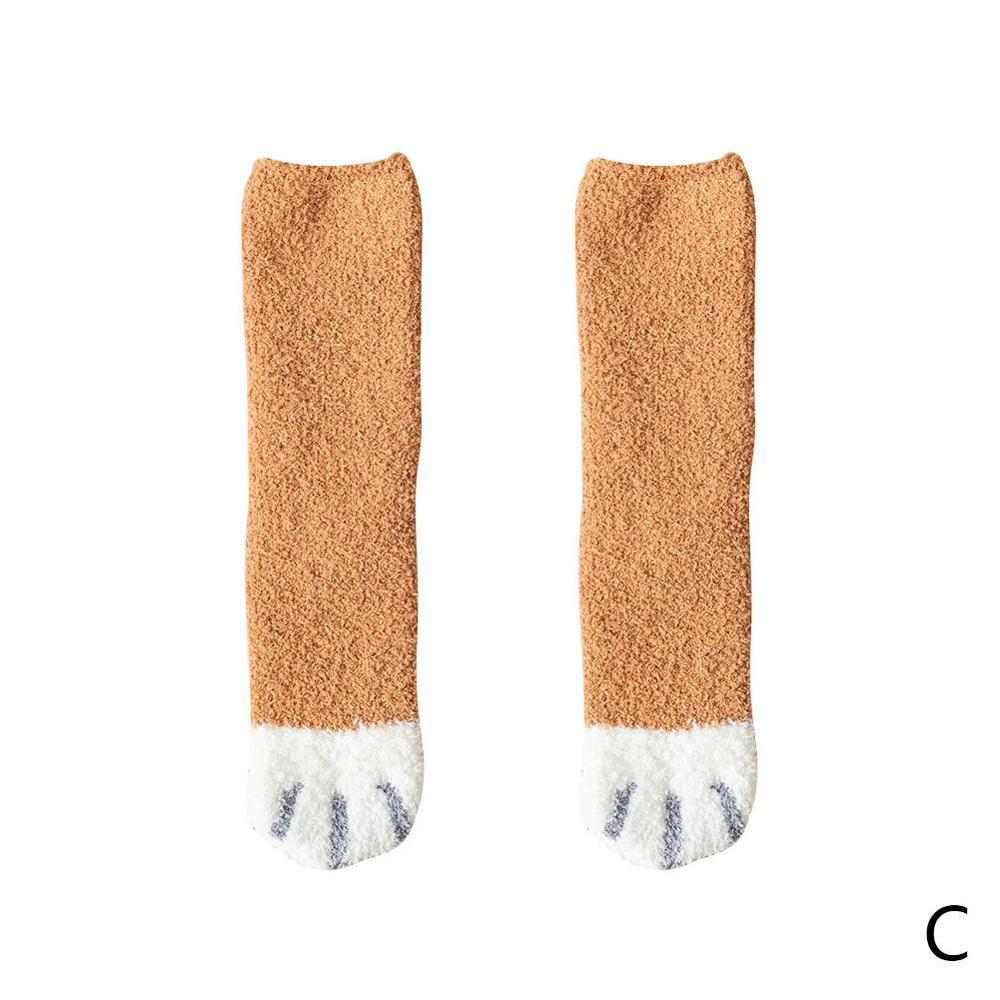 Herfst- en winterkattenklauwen 1 paar zachte koraalfleece sokken schattige dikke warme slaapsokken voor op de vloer dameskousen: Hemelsblauw