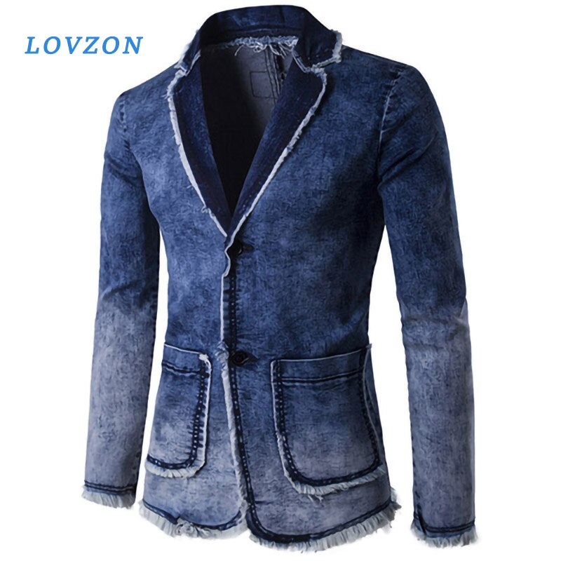 LOVZON Casual Denim Jacket Suit Men Spring Blazer Slim Fit Masculino Trend Jeans Suit Jean Jacket Men