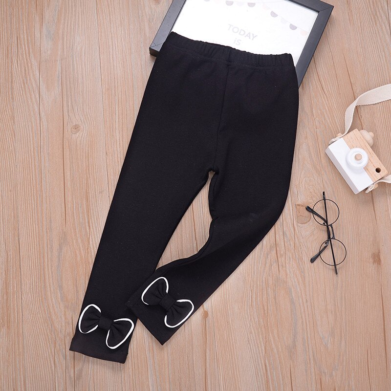 Roupa Das Meninas Da Moda Criança Crianças Calças do bebê Sólidos Bow Cintura Elástica Calças Compridas Pantalon Spodnie Broek штаны брюки