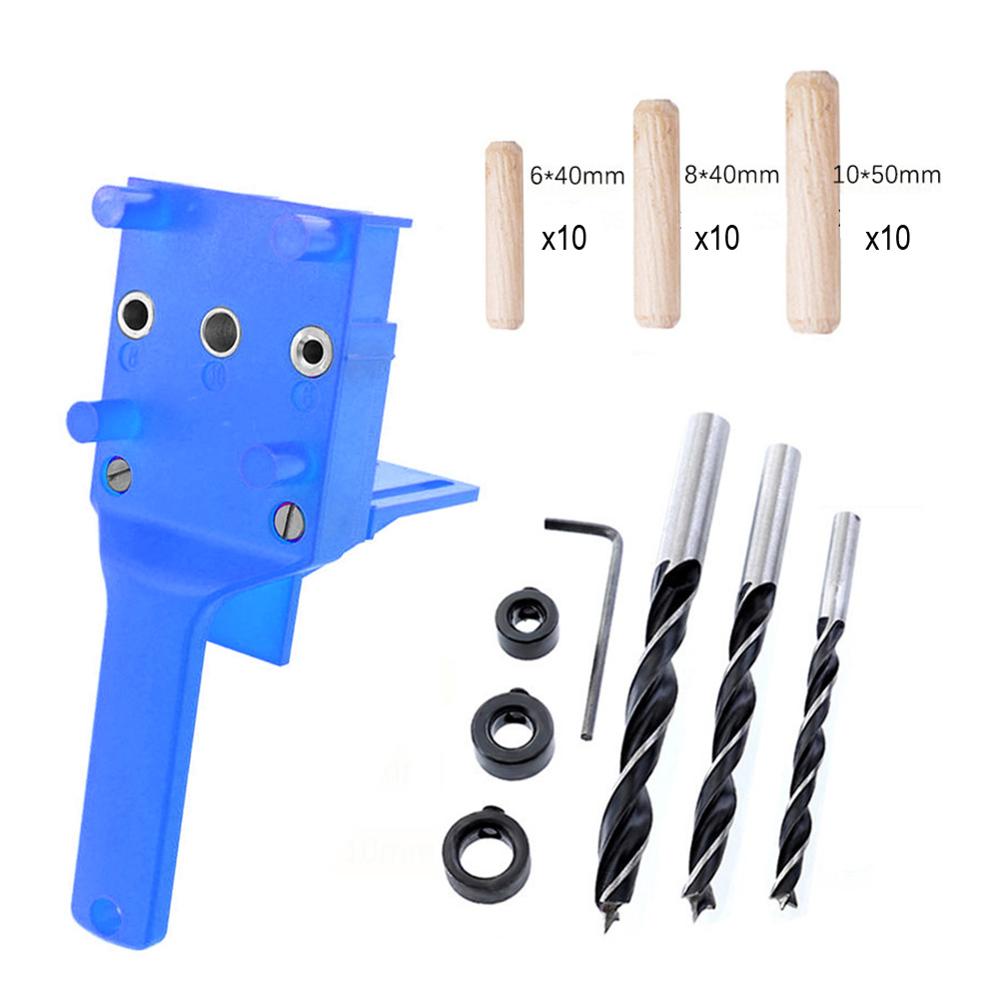 Wood Doweling Jig ABS Plastic Handheld Pocket Hole Jig System 6-10mm Drill Bit Hole Puncher For Carpentry Dowel Joints: type2 blue