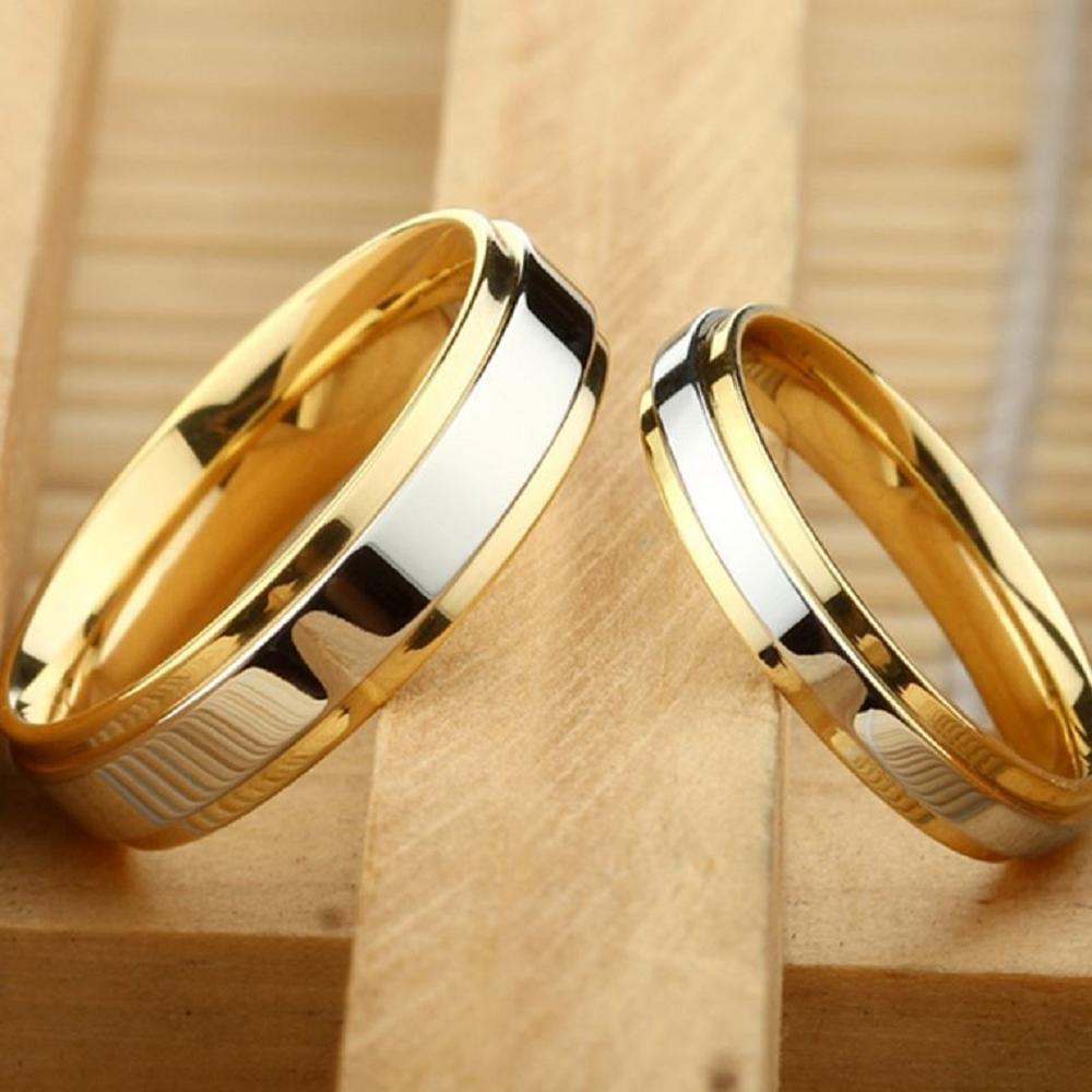 Stainless steel Wedding Ring Gold Color Simple Couple Alliance Ring 4mm 6mm Width Band Ring for Women and Men