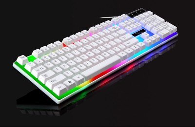 Rgb-toetsenbord met led-achtergrondverlichting, waterdicht, bedraad toetsenbord en muis, geschikt voor pc, laptop, gamingtoetsenbord, bedraad toetsenbord met ronde toetsenkap.: Witte vierkante dop