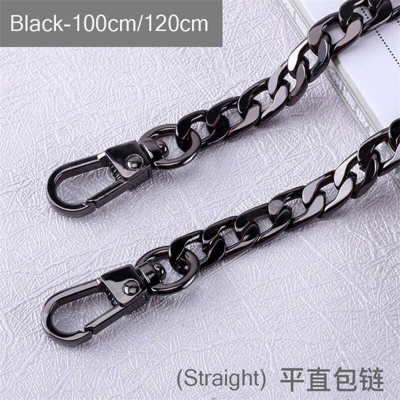 Długi 120cm/100cm wygodny portmonetka na metalowym łańcuszku pasek uchwyt wymiana na torebkę torba na ramię 3 kolor łańcuszek na akcesoria: Straight Black / 100cm