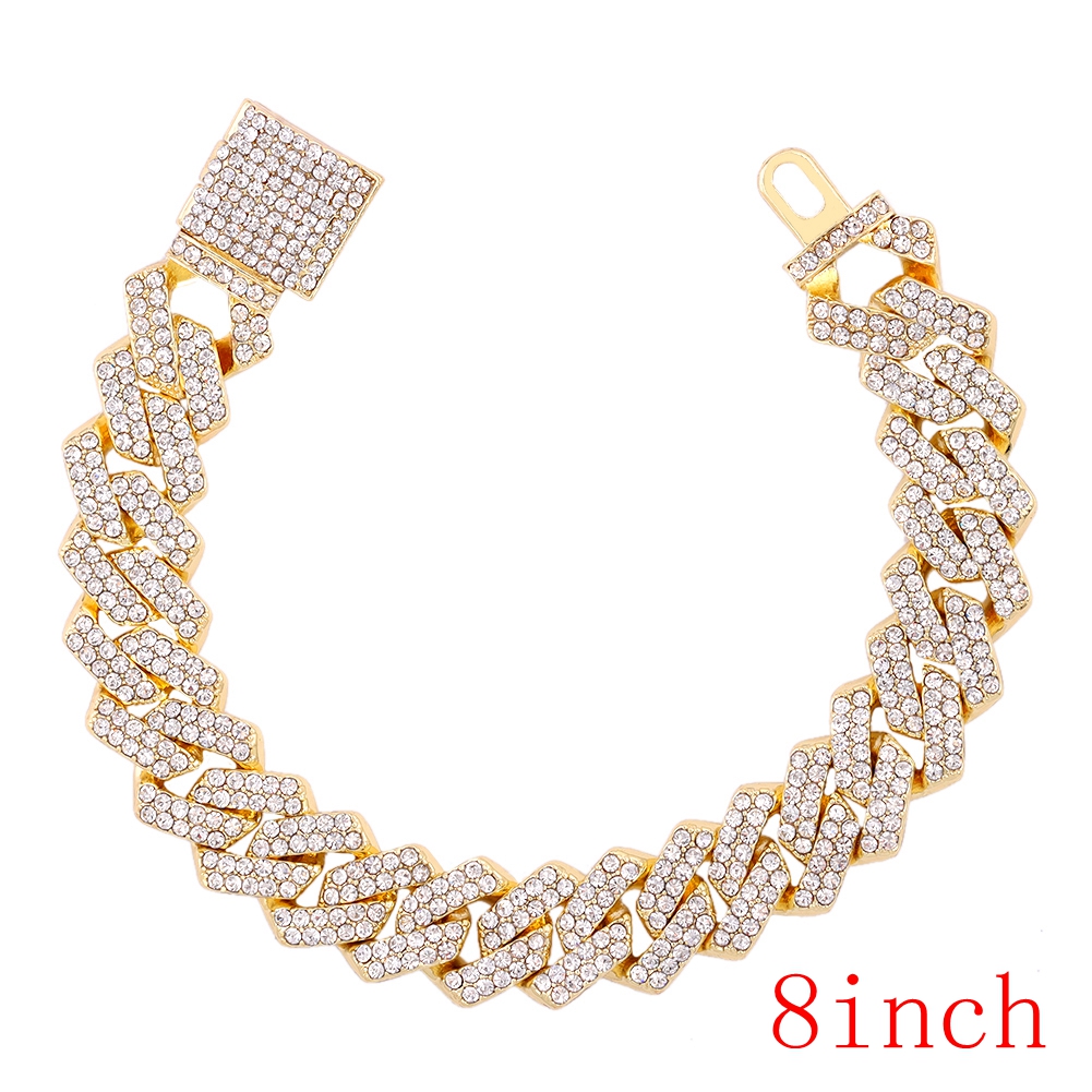 14MM Miami Prong Cuban Link Chain Necklace for Women Gold Silver Color Luxury 2 Row Rhinestones Cuban Choker Iced Out Jewelry: SILVER PLATED