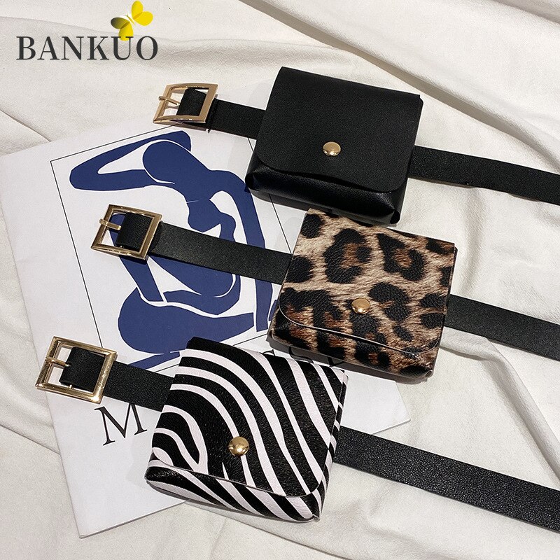 BANKUO-Bolso de piel sintética con estampado de cebra leopardo y ladridos para mujer, riñonera con solapa para lápiz labial, Z313