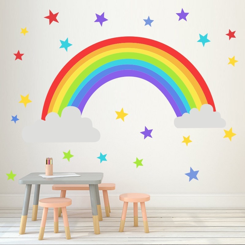 Cartoon Rainbow Stars Muursticker Voor Kinderen Kamers Baby Kinderen Kwekerij Woonkamer Slaapkamer Home Decorations Kleur Mural Sticker