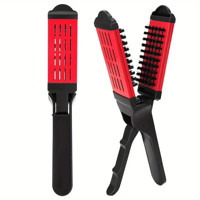V-formad hårplattningsborste kam med borst antistatisk dubbelsidig platt hårklämma kammar frisörstylingverktyg