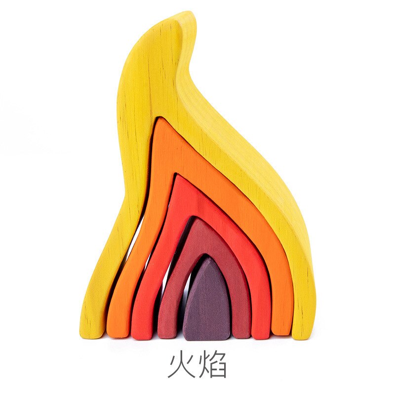 12Pcs Wood Building Blocks Wooden Rainbow Wood Stack Toy for Children Montessori Educational Toy Baby Toys Kids Large: flame