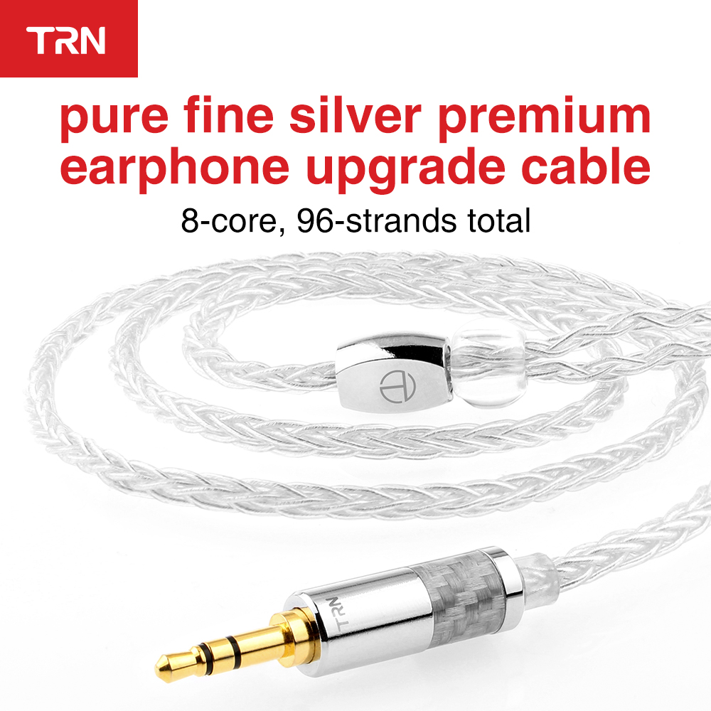 Trn  t3 øretelefoner kabel sølv kabel 8 core hovedtelefon ledning hifi flettet kabel til  v90 v80 st1 v30 ba5 v10 c10 zst  t2 s2 bq3 no.3