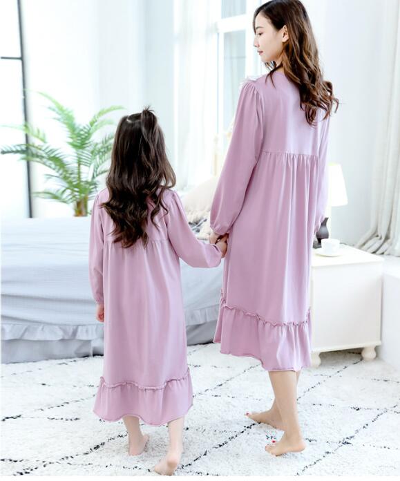 Moeder En Meisje Nachtjapon Kinderen Homewear Meisjes Kant Katoen Lange Mouwen Nachthemd Kids Slaap Jurk Voor Meisje kinderen Kleding