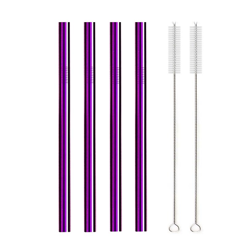 Large 12mm Bubble Tea Milkshake Straw Reusable Metal Straw 304 Stainless Steel Drinking Straws Set Bar Boba Straight Straw Tubes: Purple 6pcs set