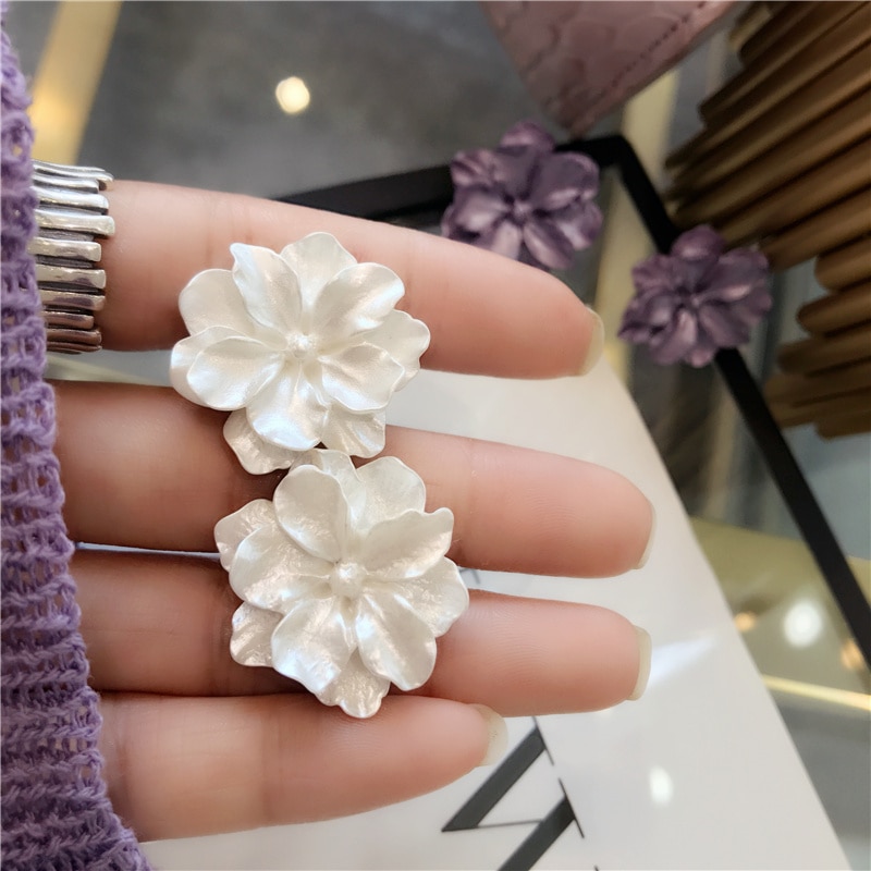Koreaanse Aankomst Zoete Hars Witte Bloem Grote Clip Op Oorbellen Voor Vrouwen Mode Eenvoudige Oorbellen Bijoux Party