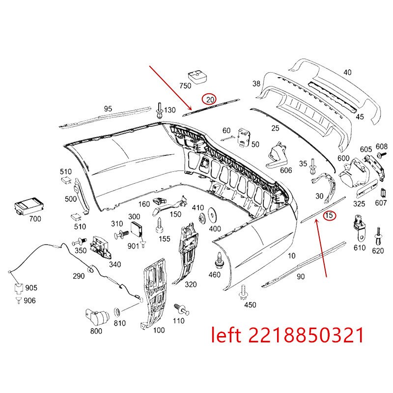 Auto achterbumper trim Geschikt voor S grade S400L S500Lmer ced es-worden nz2010 Heldere strip Gegalvaniseerde strip Bumper strip: Donkergrijs