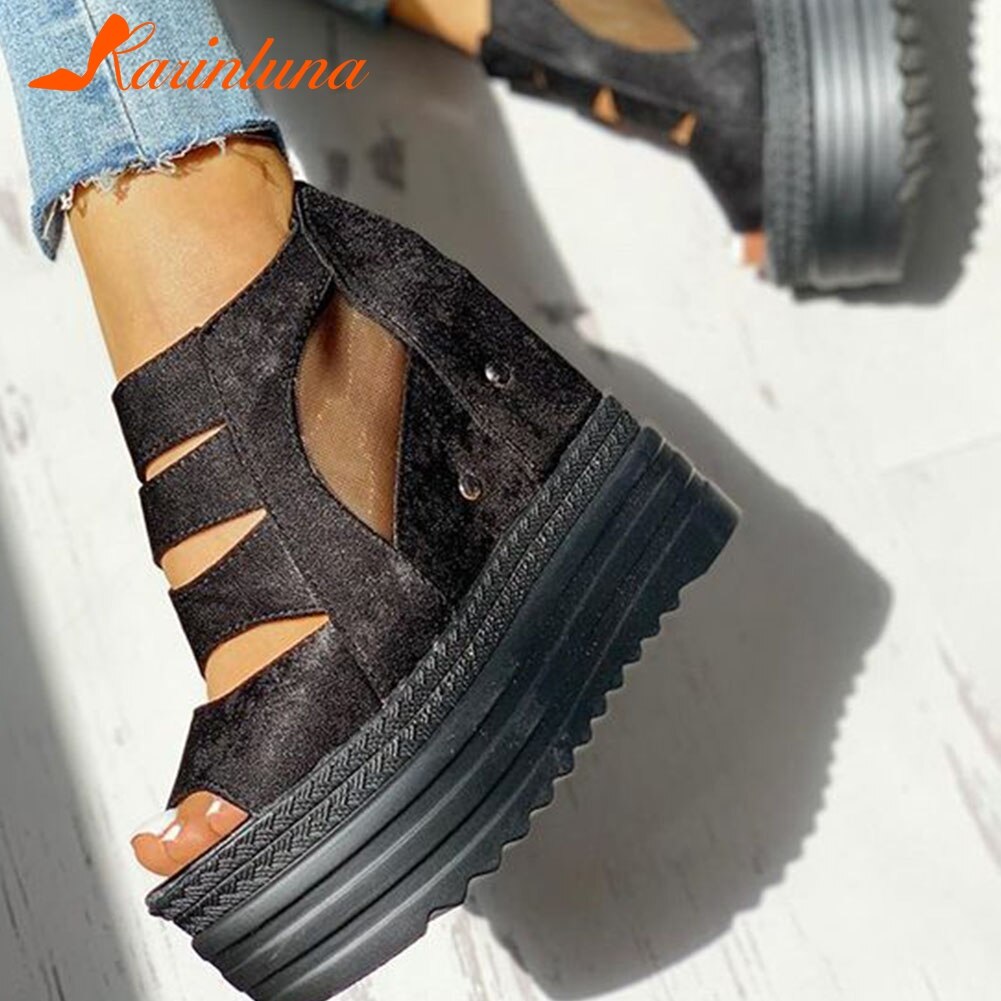 Karinluna Binnen Hoge Hakken Leisure Platform Zomer Laarzen Vrouwen Schoenen Booties Vrouwelijke Sandaal