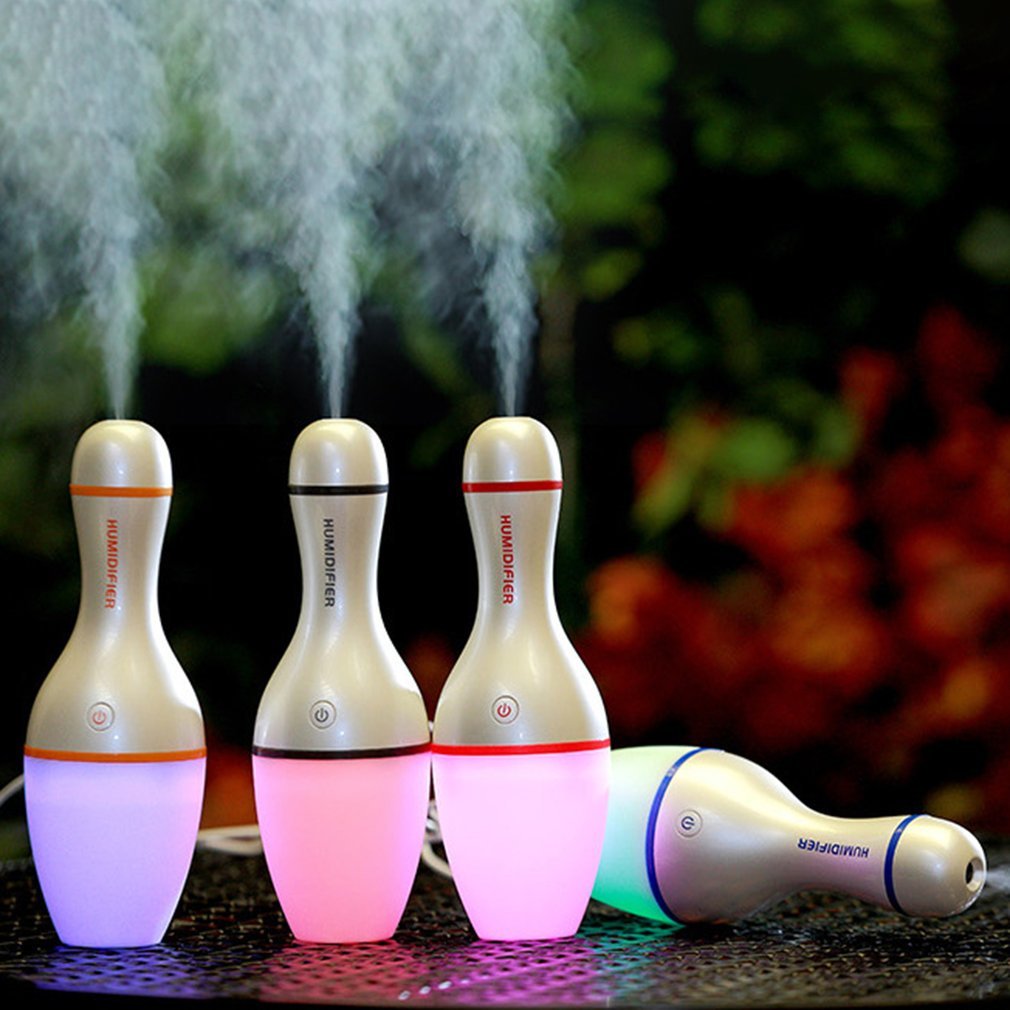 Mini Bowling Shaped Air Humidifier Diffuser Luminous LED Night Light Air Purification Mist Purifier Atomizer For Car Home