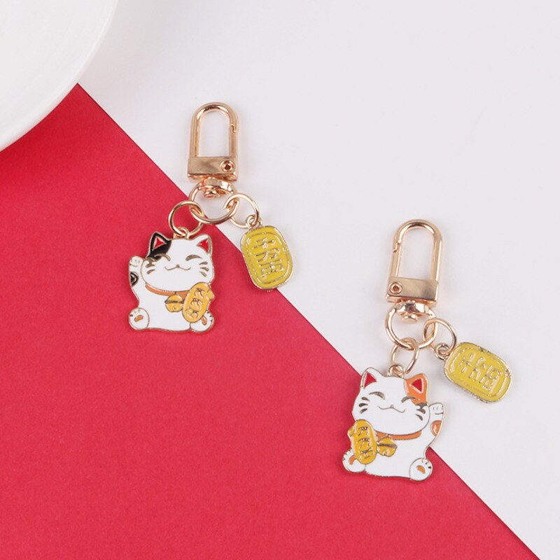 Lucky Cat Key Chain Couple Decoration Keychain School Keyring Key Chain Stainless Steel Mother Father Kids Keyring