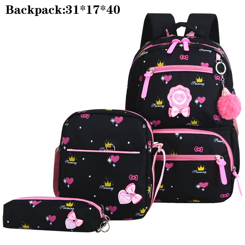 3 Set Waterdichte Schooltas Mode School Rugzak Canvas Schoudertassen Afdrukken Meisjes Schooltassen Mochilas Kinderen Kids Bag: 8870 black