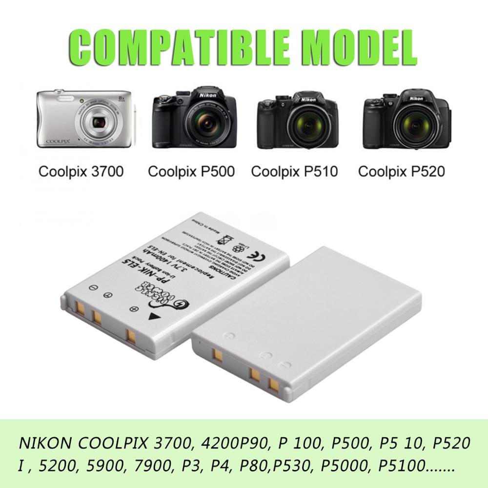 Batería EN-EL5 EL5 ENEL5 para cámara, Cargador USB LED para Nikon Coolpix P530, P520, P510, P100, P500, P5000, P5100, P6000, 3700, 4200