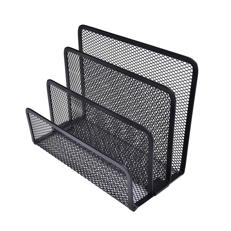 Black Metal Mesh Desk Organizer Desktop Letter Sorter Mail Tray File Organiser Office Home Bookends Book Holder Business