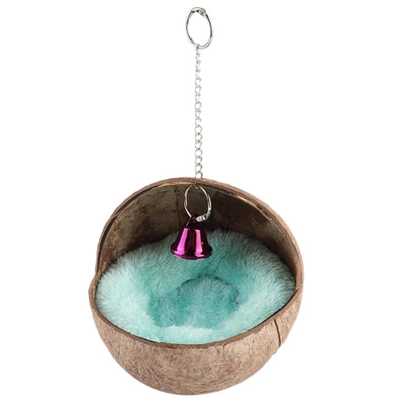 Casa Nido de Pájaro de cáscara de coco, cama con almohadilla cálida para loro, periquito, hámster, rata, ratones, jaula de Chinchilla, caja de anidación de juguete