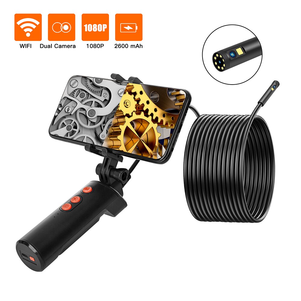 Connected Industrial Endoscopy Borescope Inspection Double Camera Built-in 9pcs 5 Levels Dimmable Adjustable Brightness LEDs: Black / 2M