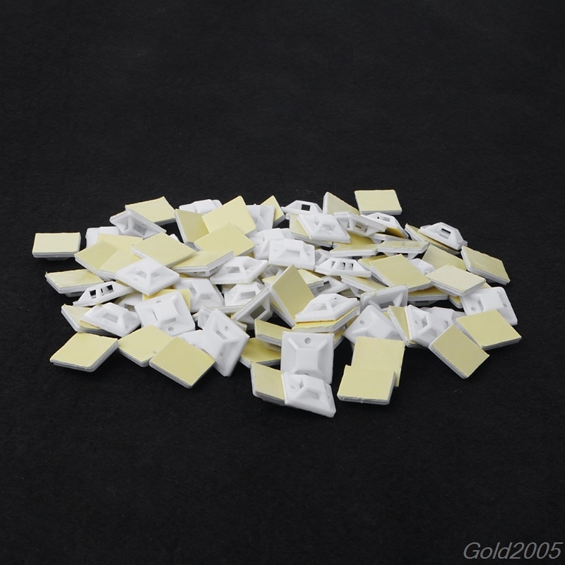 100pcs 20x20mm Self Adhesive Cable Wire Zip Tie Mounts Mounting Base Clamps Clip G25 Whosale