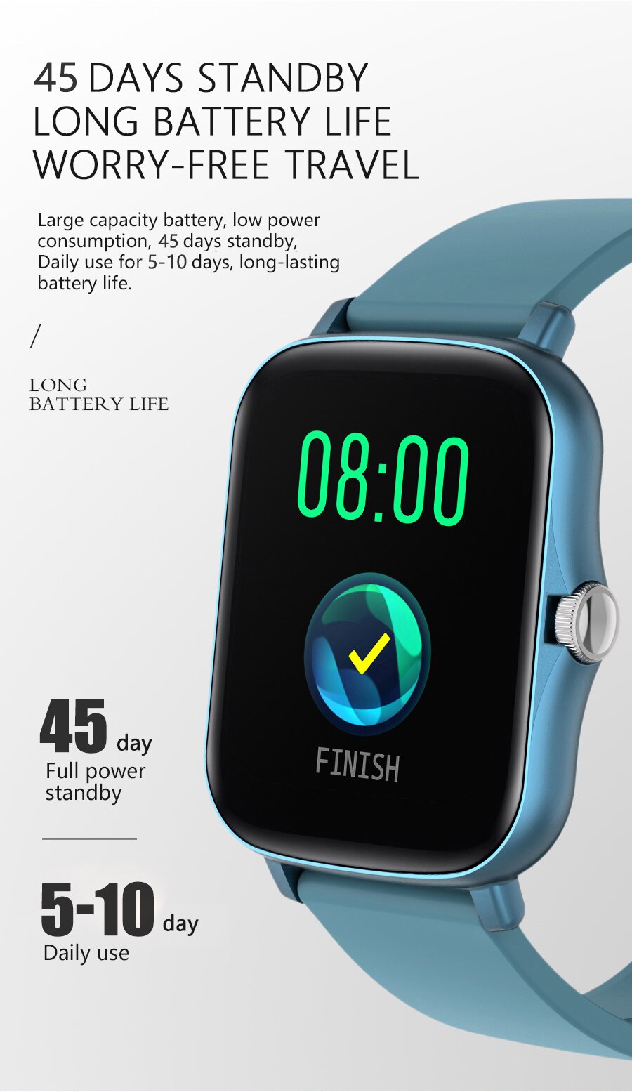 Y22 Smart Watch 1.72 Inch IPS 320*385 45 Days Long Standby Heart Rate Blood Pressure Monitoring Smart Wristband Multi-sport Mode