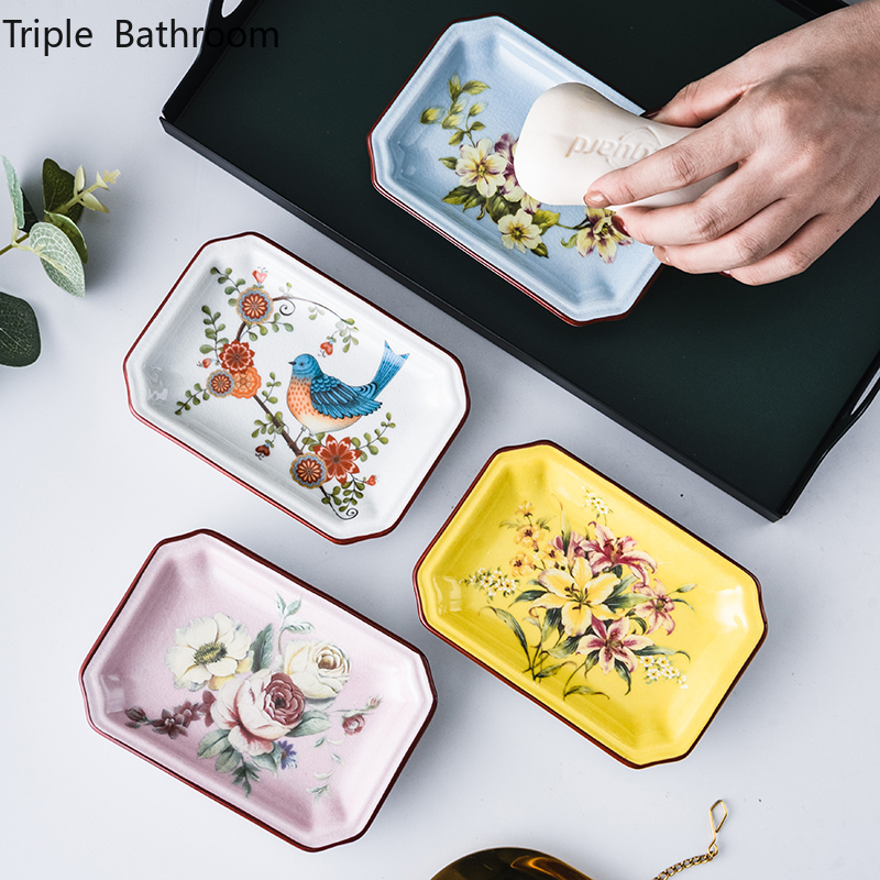 1pc Europäischen Blume aufbringen Keramik Seifenschale Seife Verpackung Boxen Haushalts Schlecht Lagerung Liefert Toilette Dusche Liefert