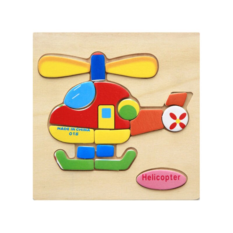 Mini Size 15*15CM Kids Toy Wood Puzzle Wooden 3D Puzzle Jigsaw for Children Baby Cartoon Animal/Traffic Puzzles Educational Toy: Helicopter